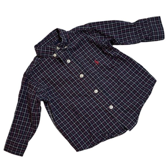 Ralph Lauren | Infant Boys Navy Plaid Button Down 100% Cotton Dress Shirt - Picture 1 of 15